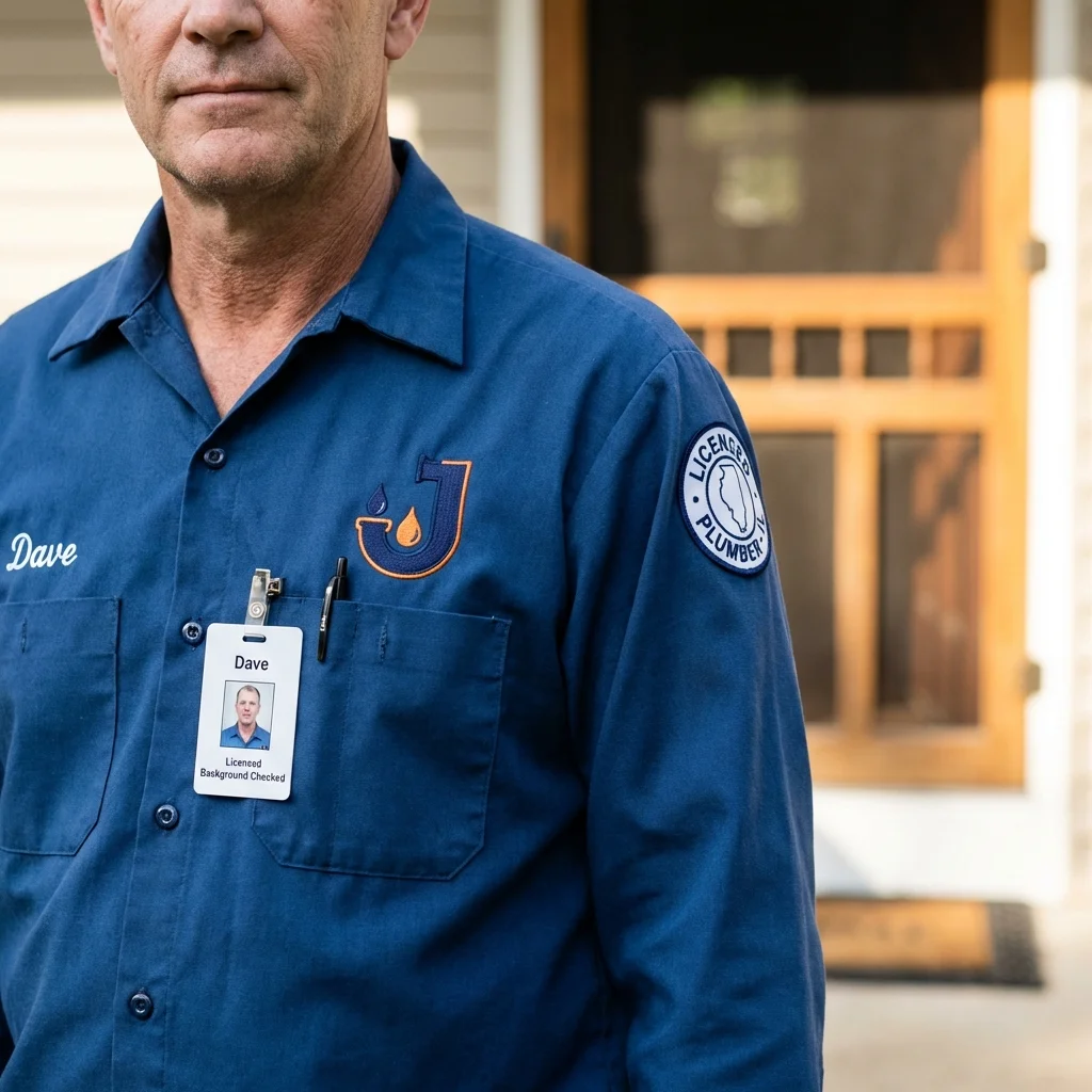 Licensed plumber showing ID badge in Fort Fairfield, ME