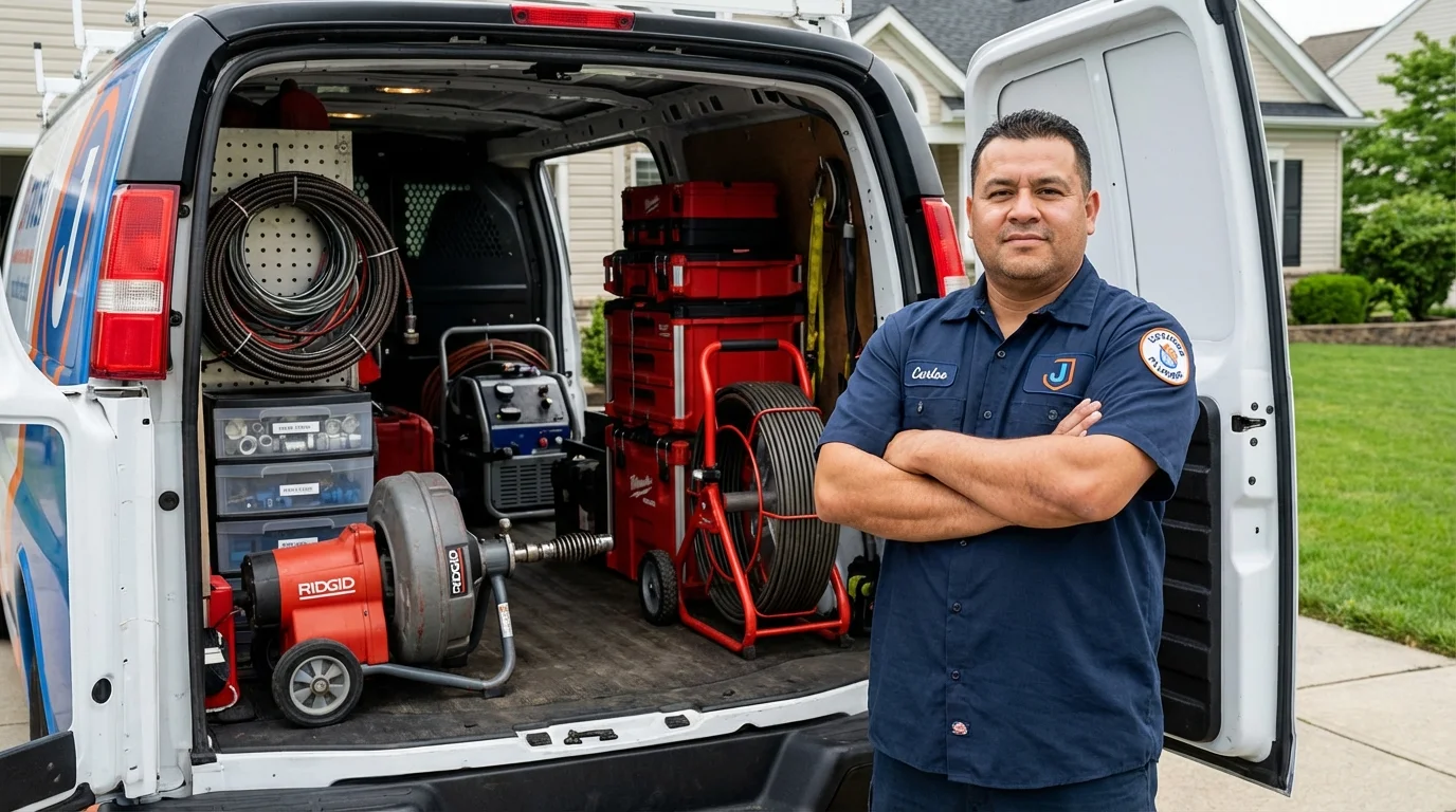 Professional drain cleaning equipment and Johns Plumbing LLC plumber in Fort Fairfield