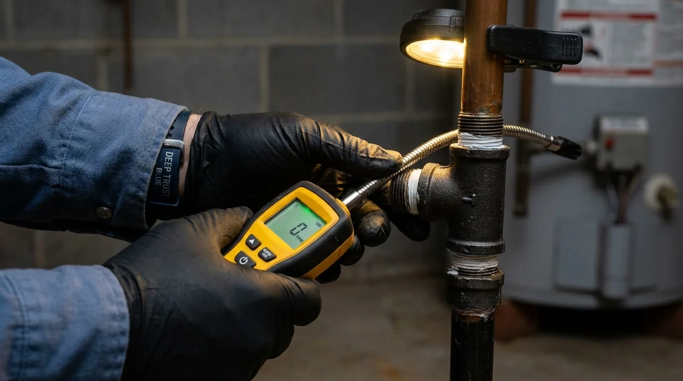 Gas leak detection with electronic sniffer by Johns Plumbing LLC in Fort Fairfield