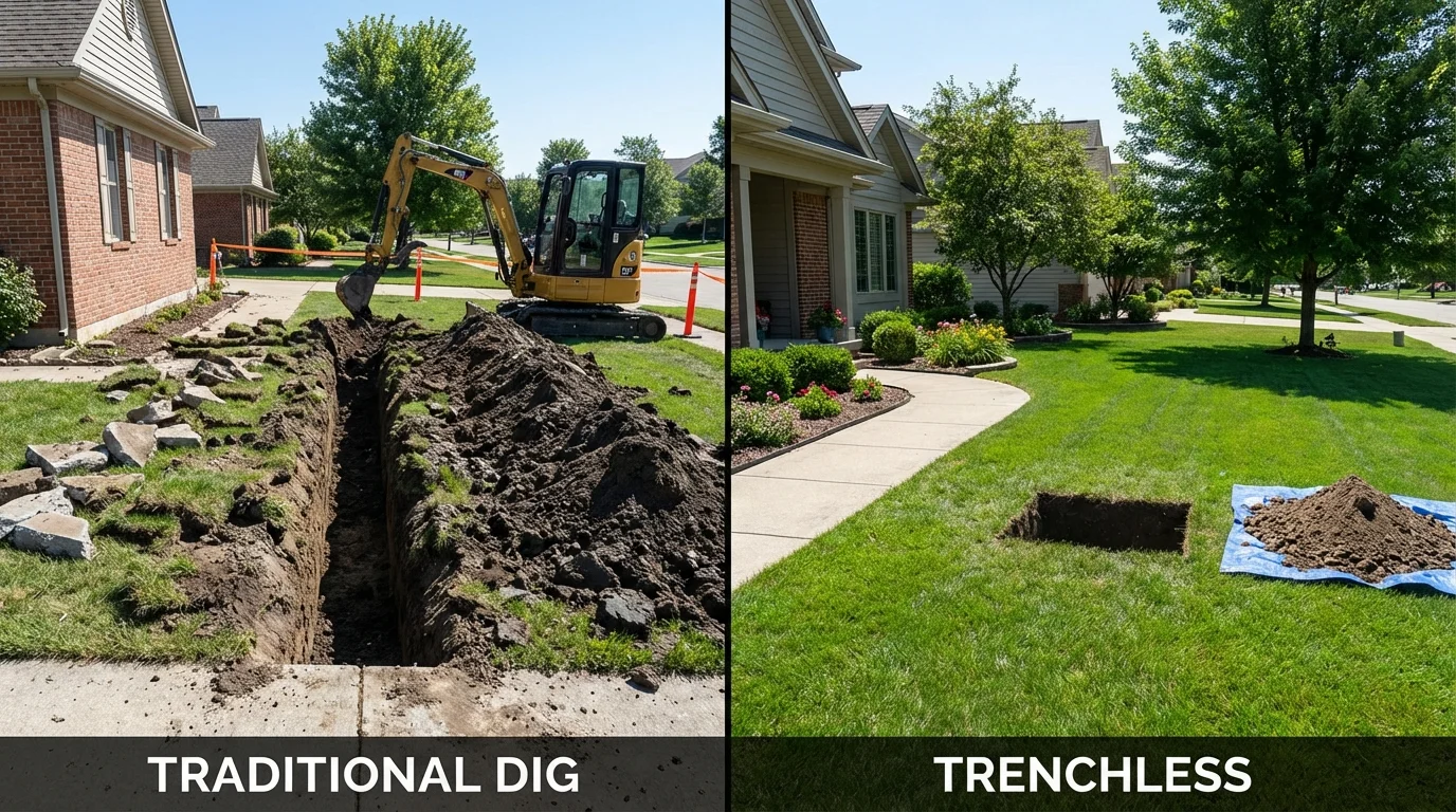 Trenchless sewer repair with minimal yard damage versus traditional excavation in Fort Fairfield, ME